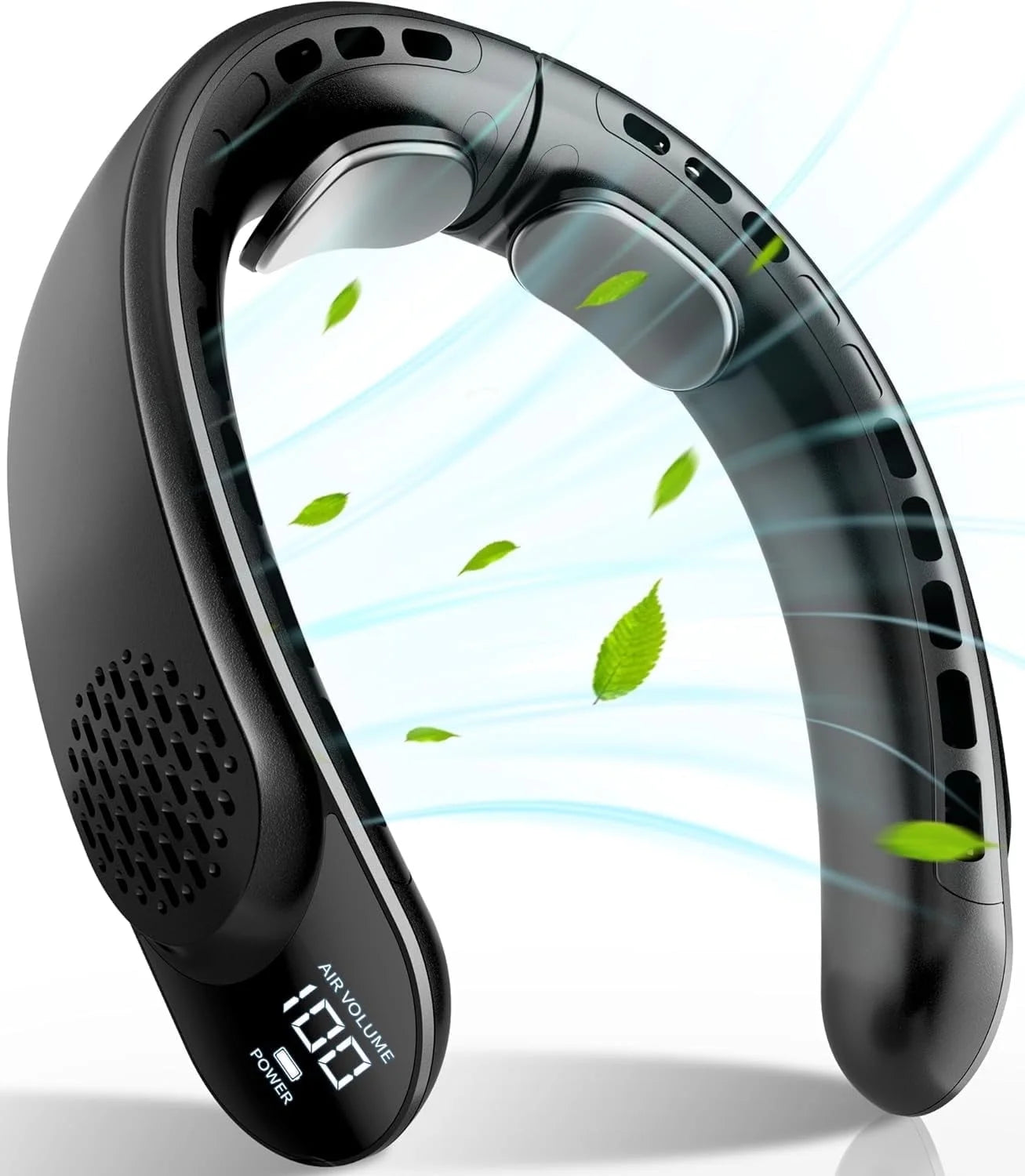 Rechargeable Neck Fan, Personal Fan - LED Display, 3 Speeds, 4000Mah Battery, USB-C, Portable & Quiet for Men/Women Travel & Outdoor - Black