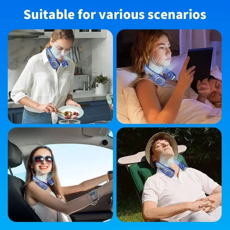 Neck Fan Rechargeable, Personal Portable Fan Battery Operated, Hands Free Wearable USB Neck Cooling Fan for Indoor Outdoo