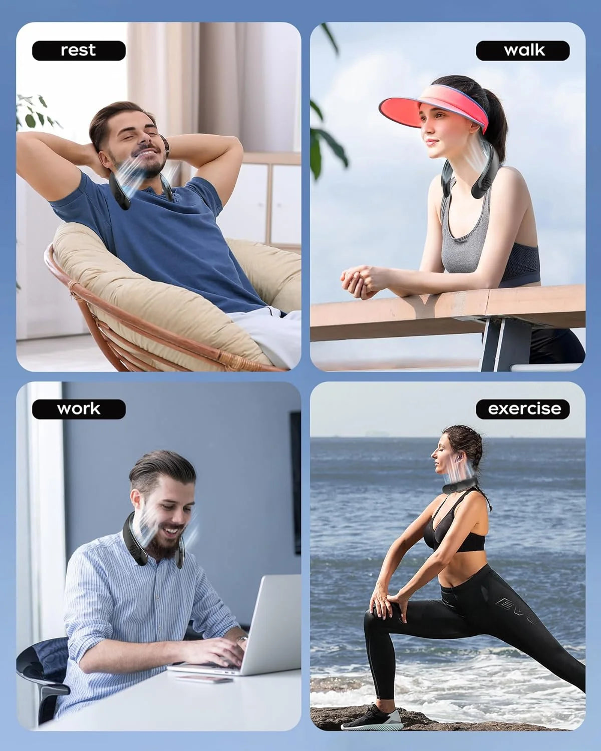 Rechargeable Neck Fan, Personal Fan - LED Display, 3 Speeds, 4000Mah Battery, USB-C, Portable & Quiet for Men/Women Travel & Outdoor - Black
